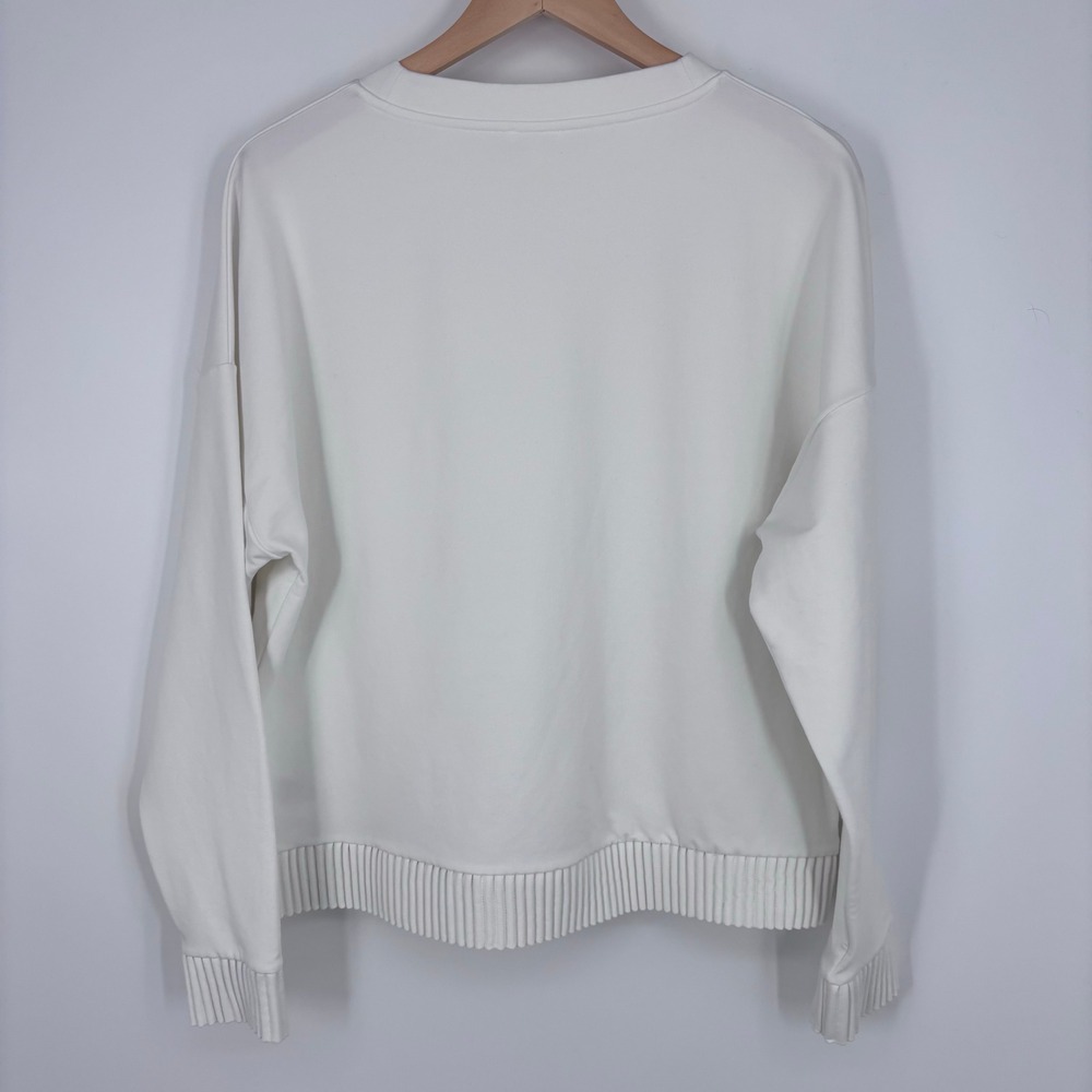 COS Ribbed Hem Crewneck Sweatshirt Women Medium White Pullover Minimalist NEW - Picture 8 of 9